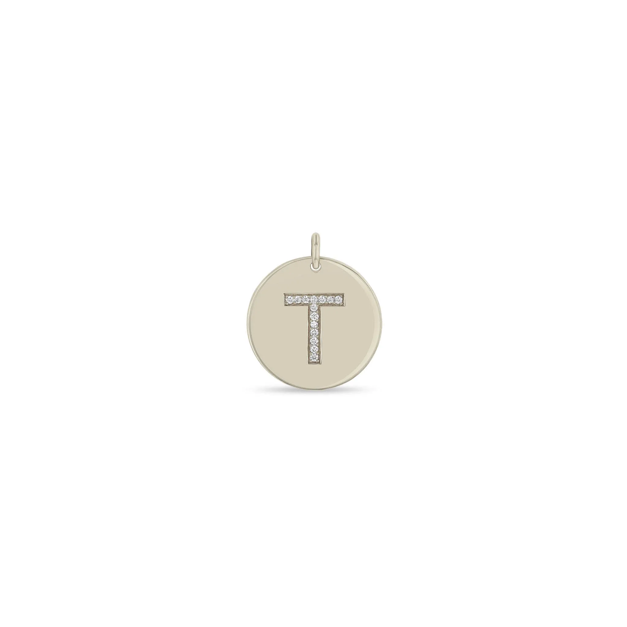 14k Single Large Pavé Diamond Initial Disc Charm