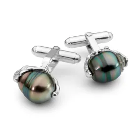 925 Sterling Silver and Tahitian Pearl Cufflinks