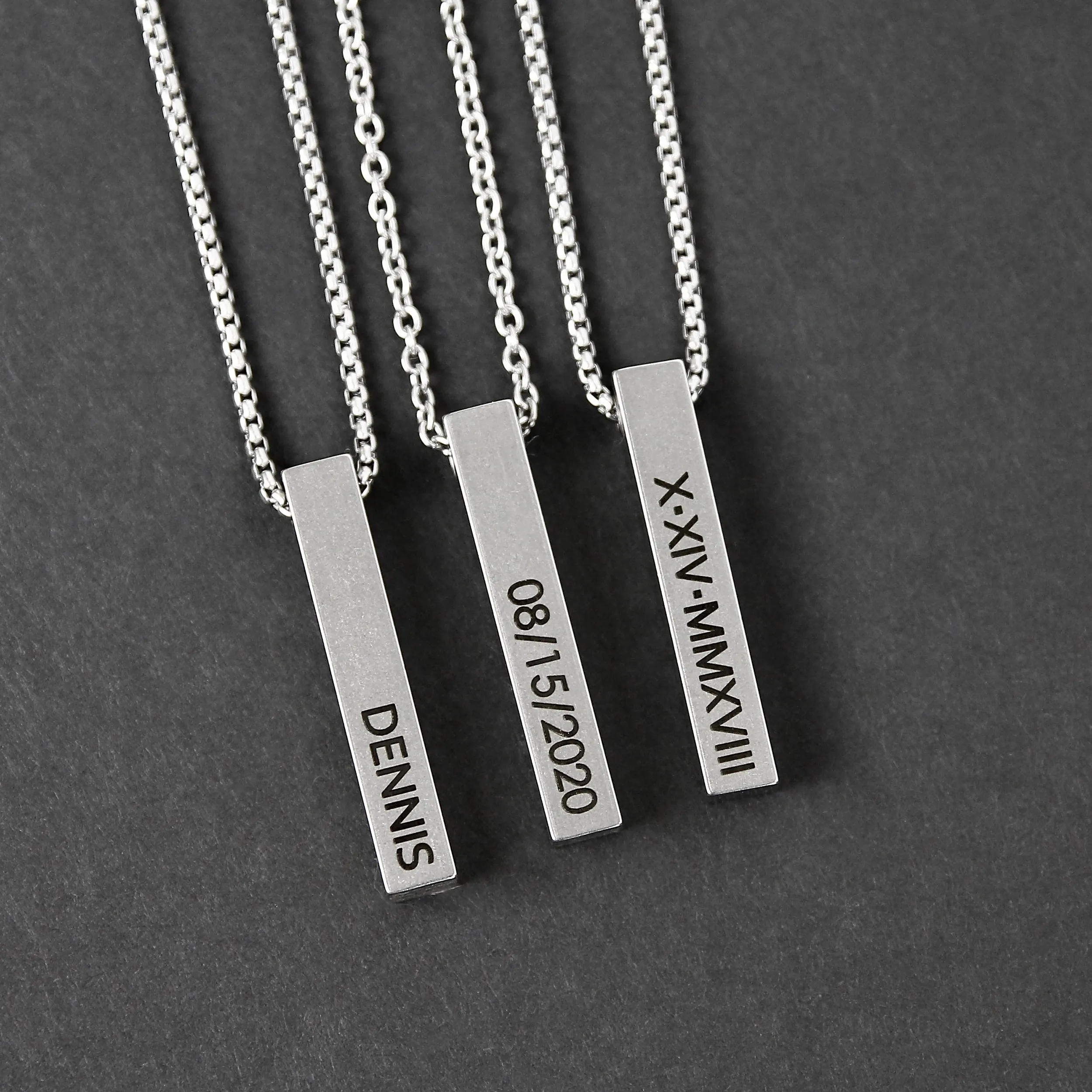 Bar Pendant Necklace - Matte Steel 6mm