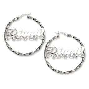 Better Jewelry, Personalized .925 Sterling Silver Greek Key Circle Screw Hoop Earrings