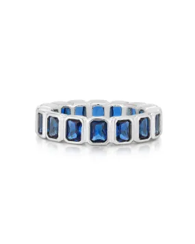 Bezel Emerald Ballier Ring- Blue Sapphire- Silver