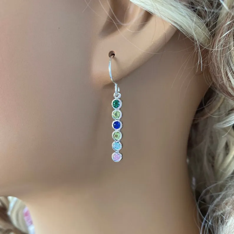 Birthstone Earrings for Mom, Sterling Silver Family Jewelry, Dangle Earrings, Family Birthstone Jewelry, Custom Earrings, Gift For Mom