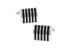 Black Enamel & Silver Curved Stripe Cufflinks