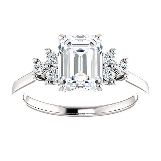 Ellie - Prong Set Accented Side Cluster Engagement Ring - Setting only