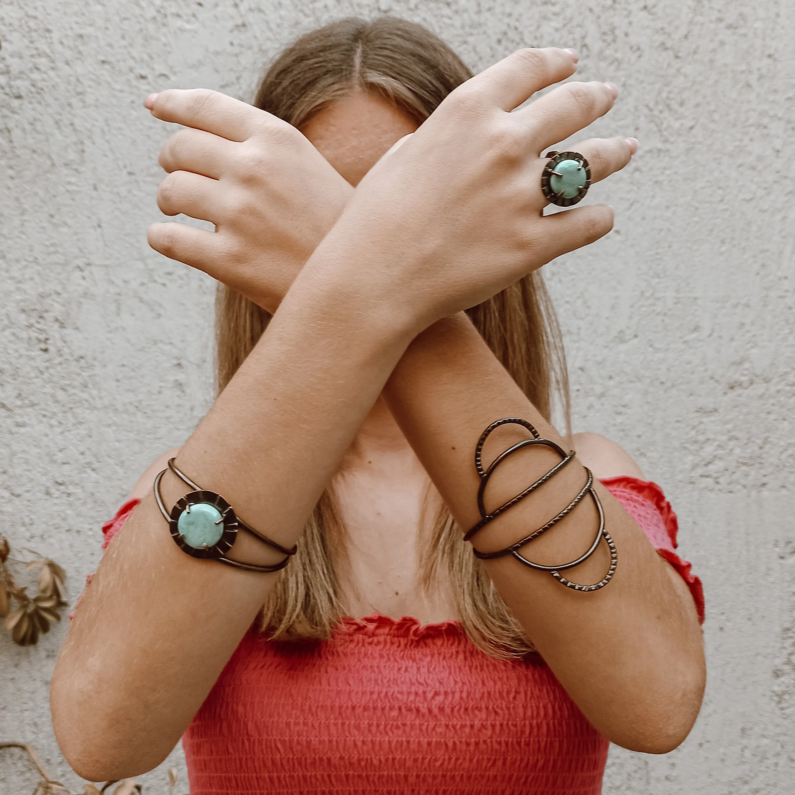 Handmade brass ring with porcelain stone