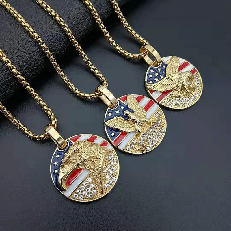 Iced Round Eagle＆Flag Enamel Pendant