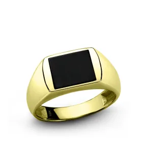 Men's 18k Solid Gold Ring with Natural Black Onyx Stone Signet Band