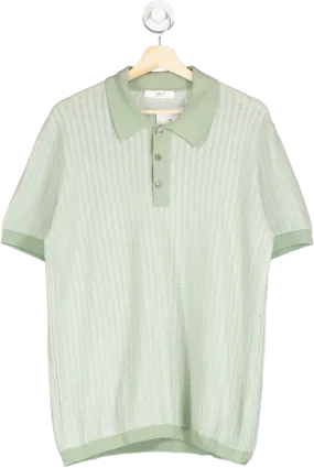 Mr P Green Open Knit Ribbed Cotton Polo Shirt UK M