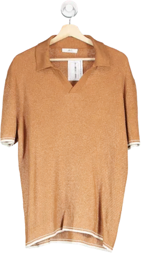 Mr P Orange Textured Linen And Cotton Blend Polo Shirt UK M