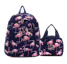 Navy and Hot Pink Flamingo Backpack and Lunch bag set