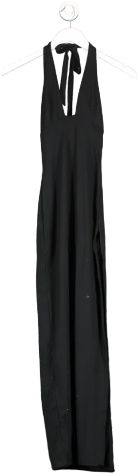 Oh Polly Black High Split Halter Neck Maxi Dress UK 4