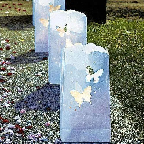 "Light The Way" White Paper Bags with Die-Cut Butterfly Pattern (Pack of 12)