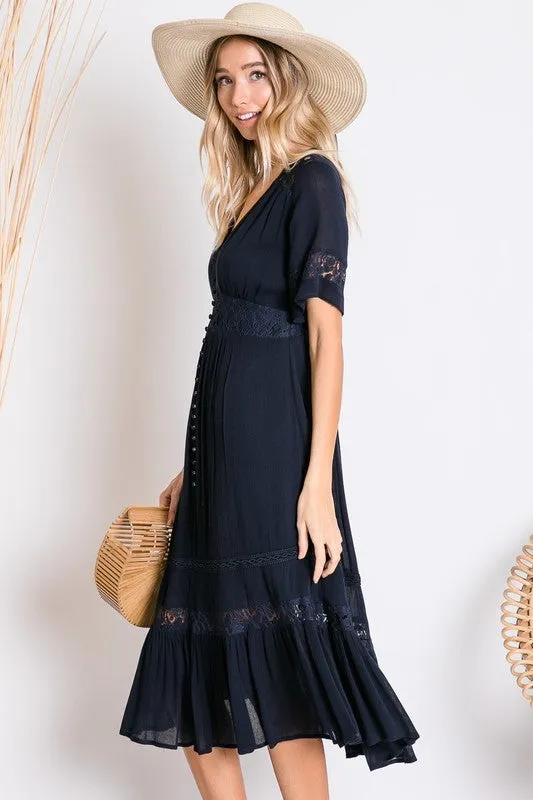 Silvia Midi Dress in Navy