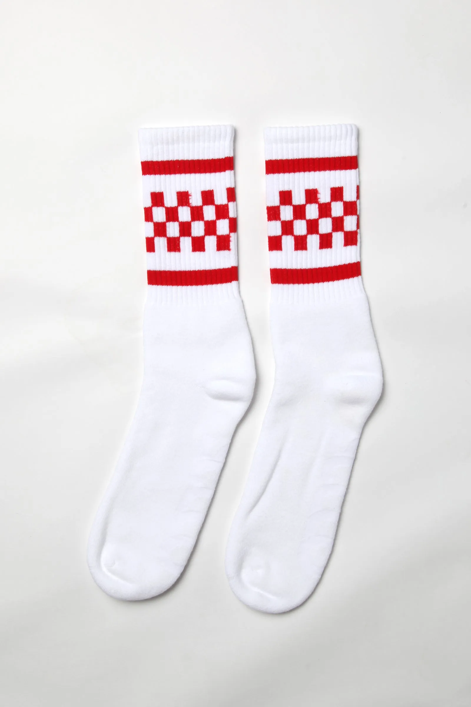 Socco - Checkerboard Crew Socks - Red/White