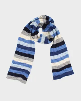 Vintage Striped Blue Knit Skinny Scarf